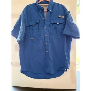 COLUMBIA PFG Vented Fishing Shirt Blue Short Sleeve Button Down – Size‎ L